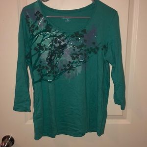 Beautiful Green Top 3/4 Sleeves Sequin Detail XL